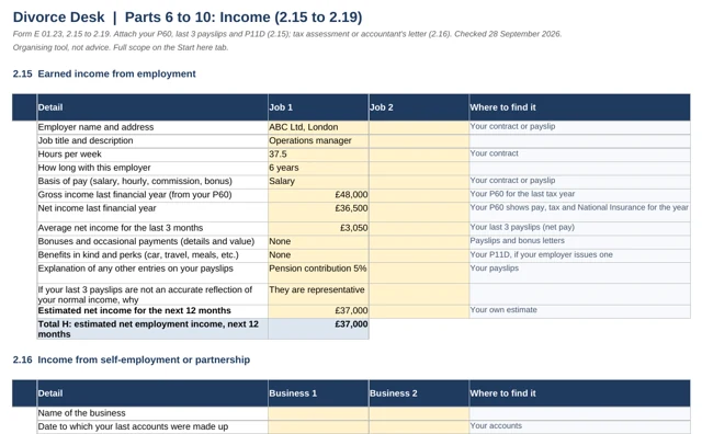 2.15 to 2.19 Income: employment, benefits and other income